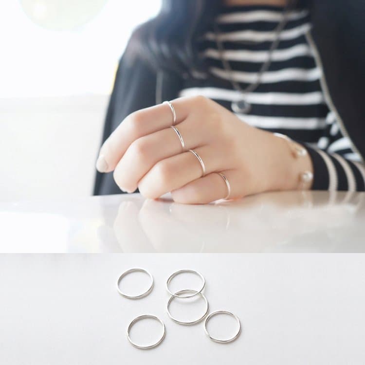 Trendy Smooth Circle White/Rose 925 Sterling Silver Pinky Finger Ring