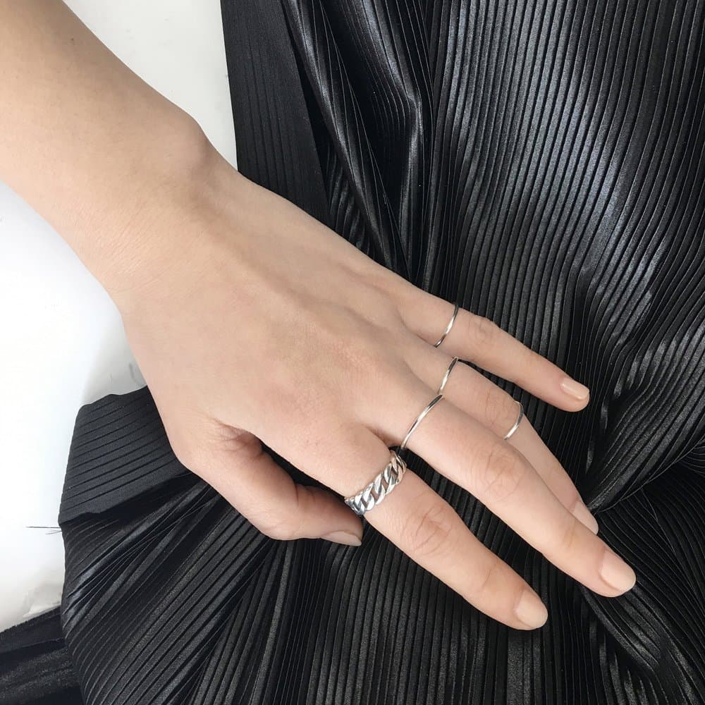 Trendy Smooth Circle White/Rose 925 Sterling Silver Pinky Finger Ring