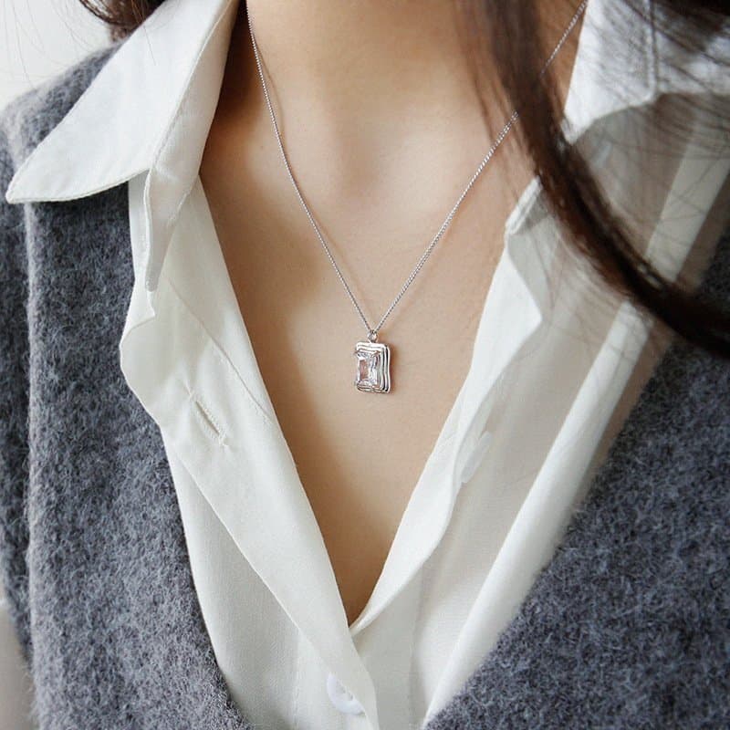 Geometric Square CZ Hot 925 Sterling Silver Necklace