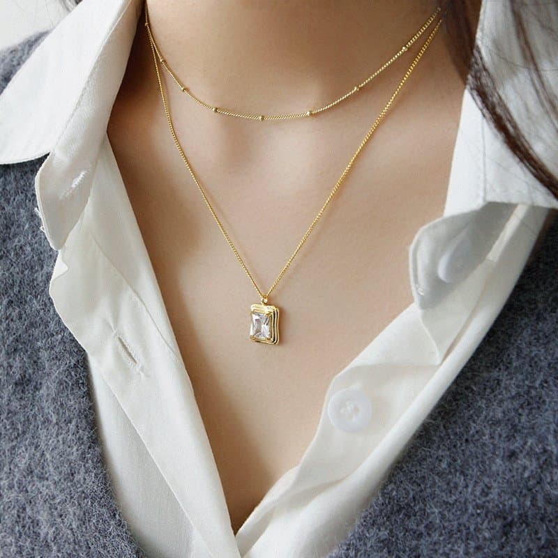 Geometric Square CZ Hot 925 Sterling Silver Necklace