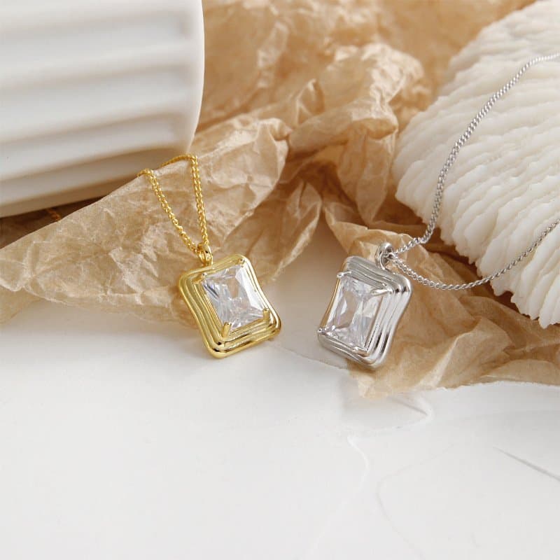 Geometric Square CZ Hot 925 Sterling Silver Necklace