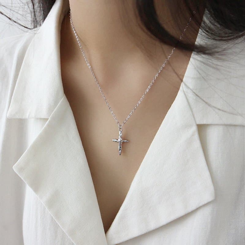 Irregular Cross 925 Sterling Silver Necklace