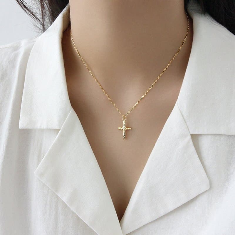 Irregular Cross 925 Sterling Silver Necklace