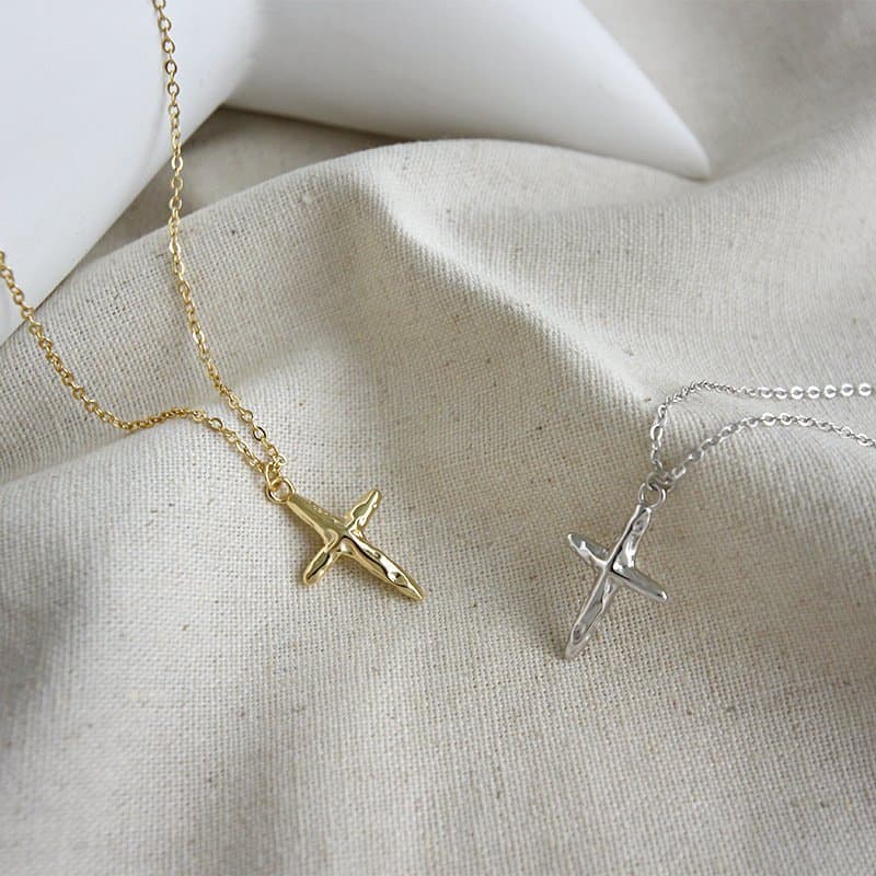 Irregular Cross 925 Sterling Silver Necklace