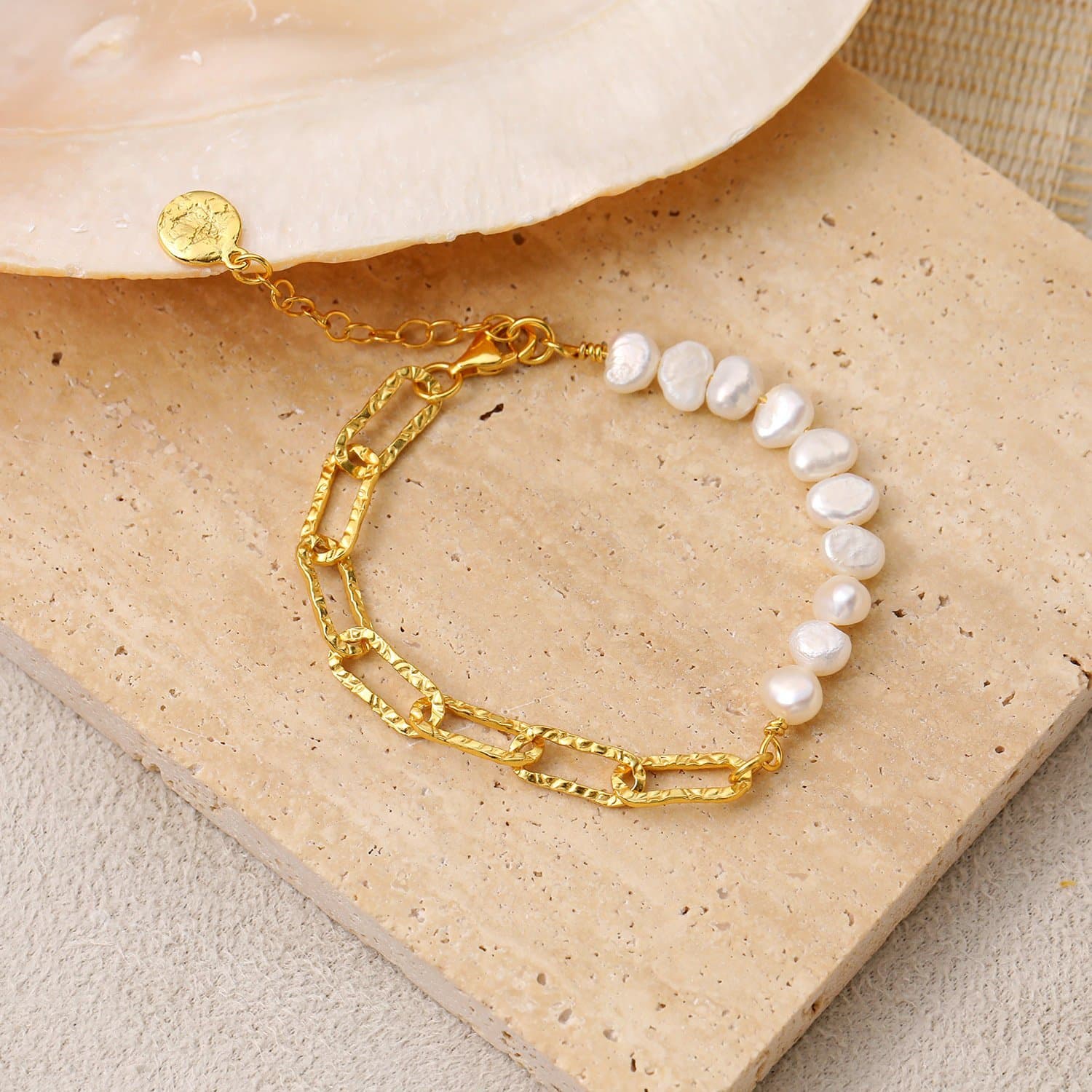 Irregular Hollow Chain Natural Pearl 925 Sterling Silver Bracelet