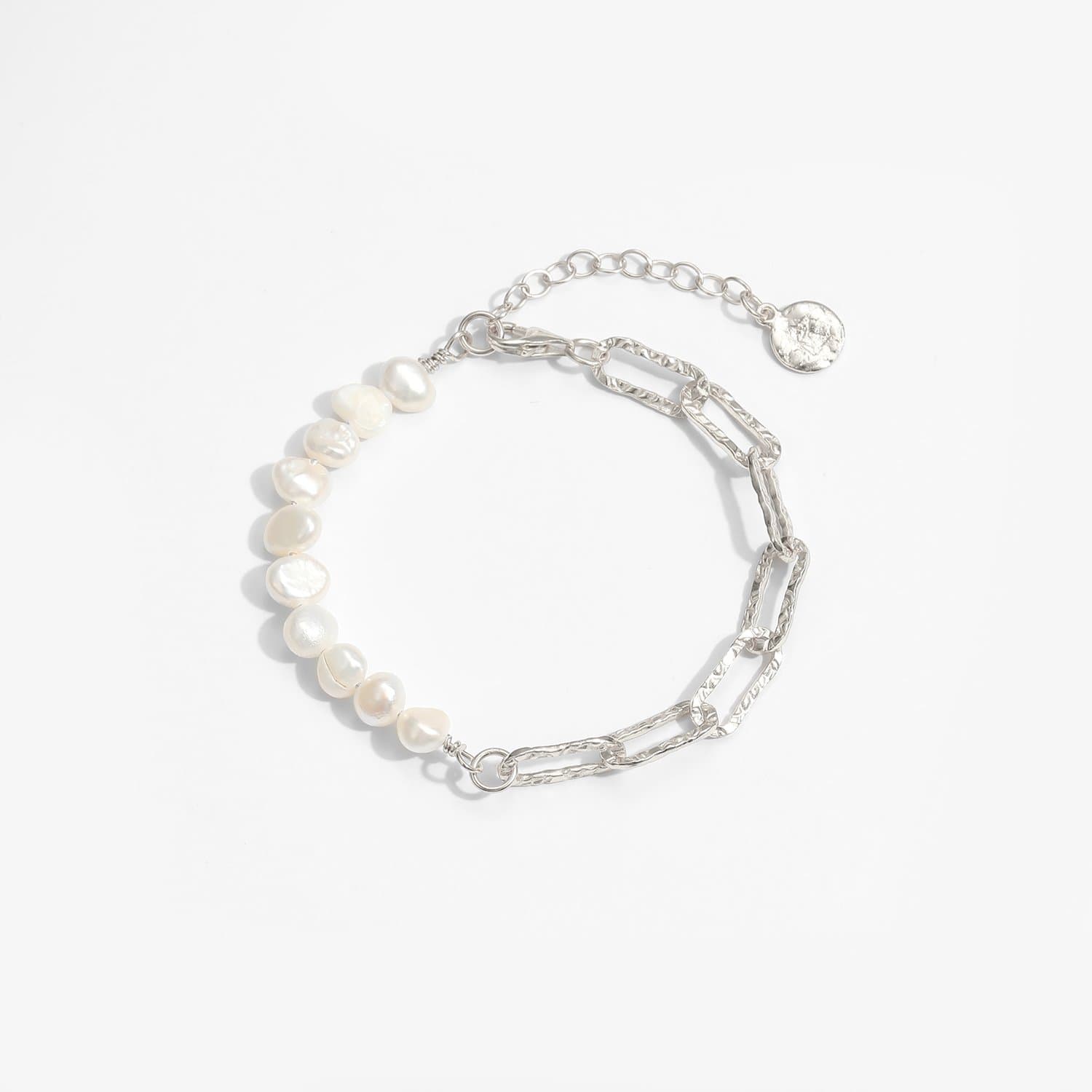 Irregular Hollow Chain Natural Pearl 925 Sterling Silver Bracelet