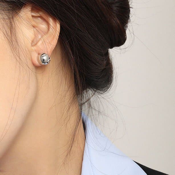 Geometric Round Ball 925 Sterling Silver Hoop Earrings