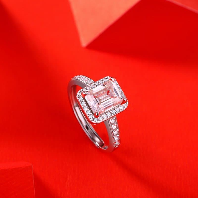 Baguette Moissanite CZ 925 Sterling Silver Adjustable Ring