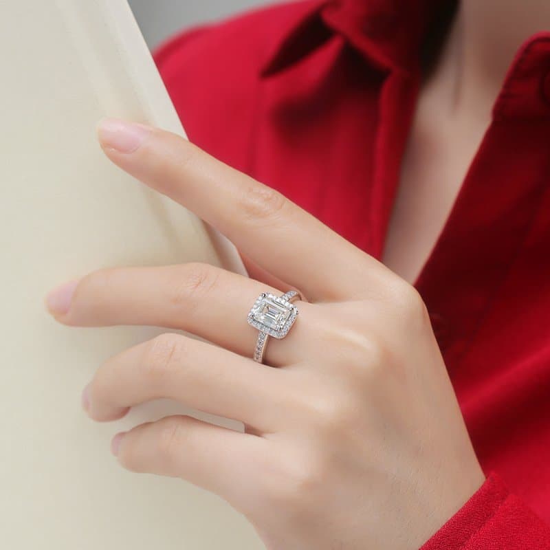 Baguette Moissanite CZ 925 Sterling Silver Adjustable Ring