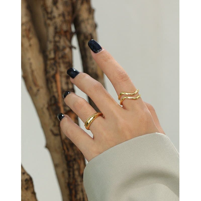 Double Layer Wave 925 Sterling Silver Adjustable Ring
