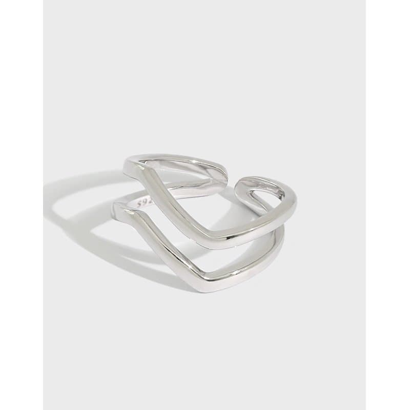 Double Layer Wave 925 Sterling Silver Adjustable Ring