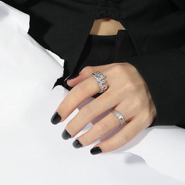 Elegant Round CZ Irregular Crown 925 Sterling Silver Adjustable Ring