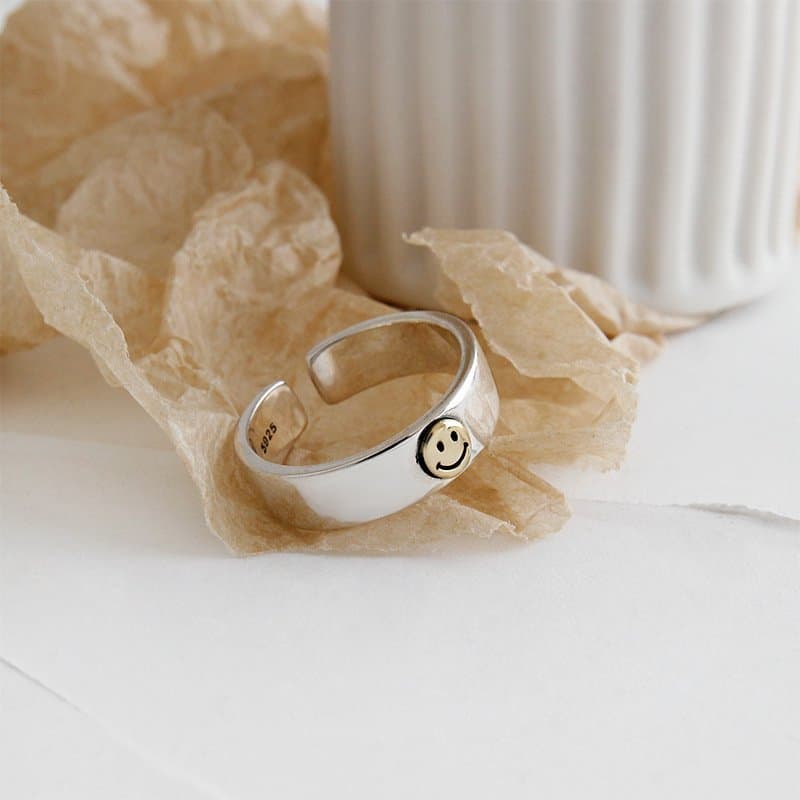 Vintage Smile Face 925 Sterling Silver Adjustable Ring
