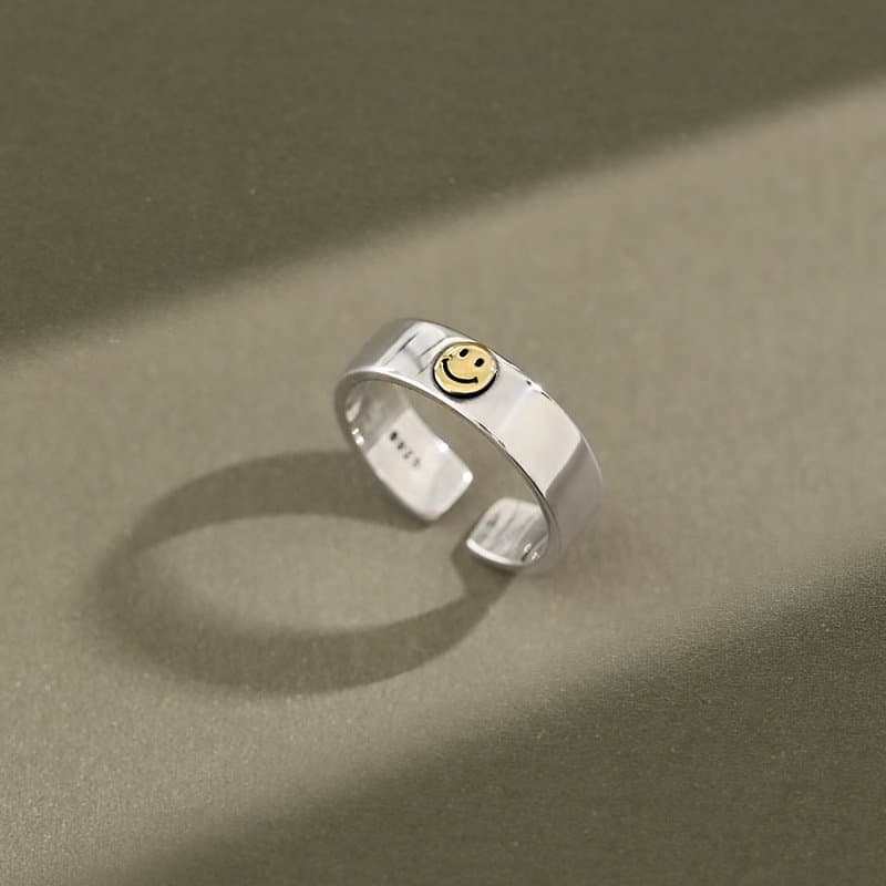 Vintage Smile Face 925 Sterling Silver Adjustable Ring