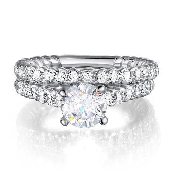 Created Diamond 925 Sterling Silver 2-Pcs Ring Set