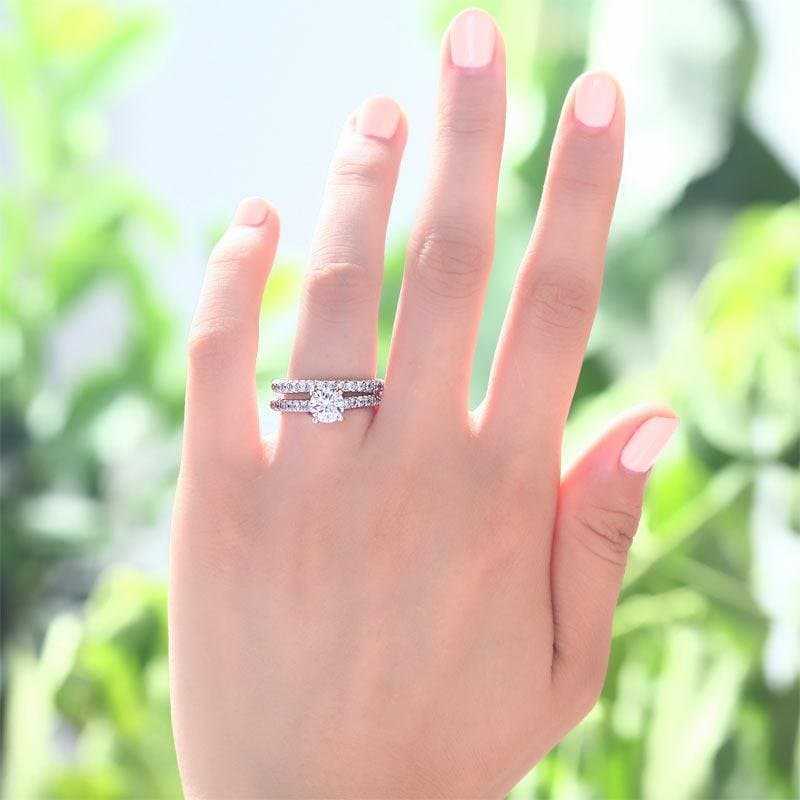 Created Diamond 925 Sterling Silver 2-Pcs Ring Set