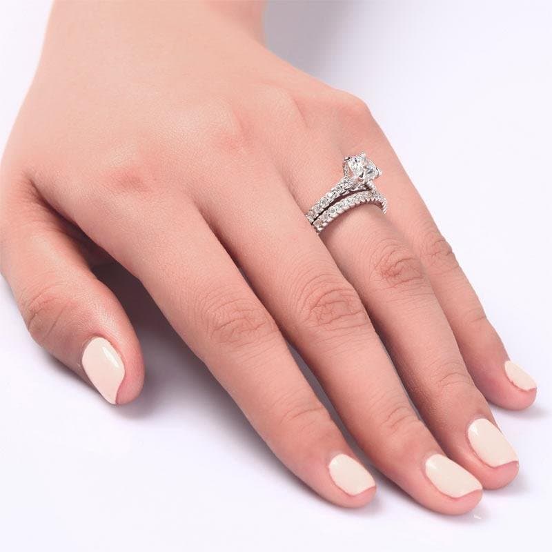 Created Diamond 925 Sterling Silver 2-Pcs Ring Set