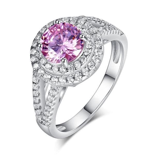 Double Halo 1.25 Ct Pink Created Diamond Ring