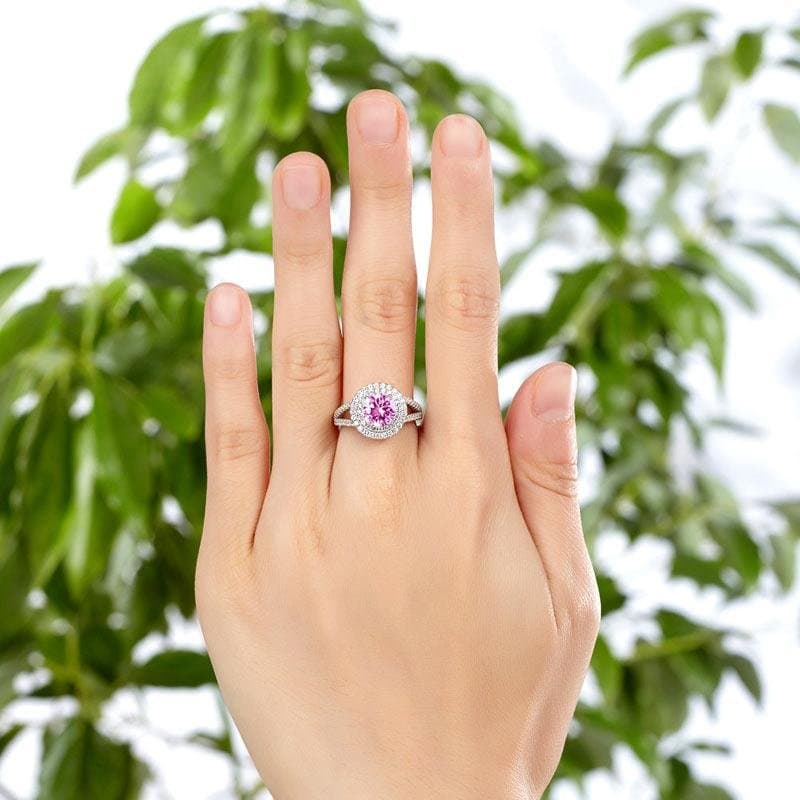 Double Halo 1.25 Ct Pink Created Diamond Ring