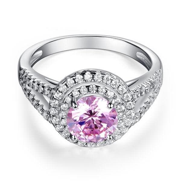 Double Halo 1.25 Ct Pink Created Diamond Ring