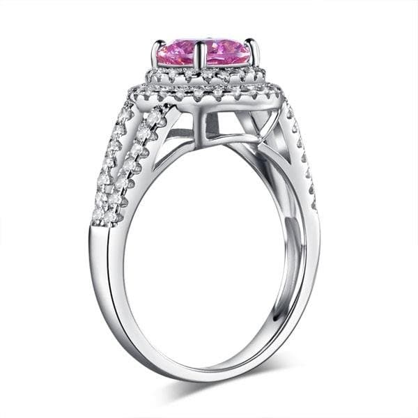 Double Halo 1.25 Ct Pink Created Diamond Ring