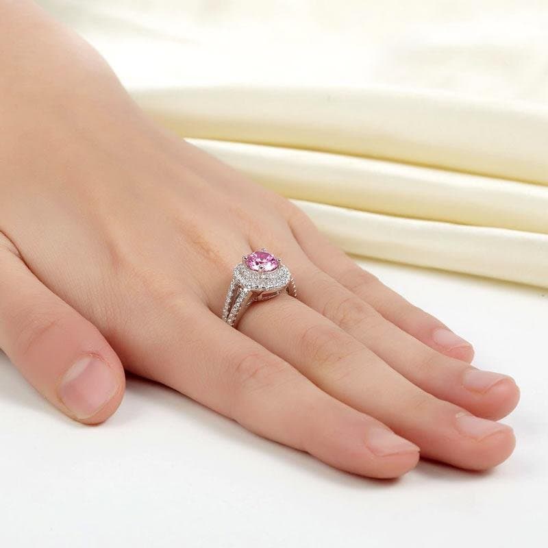 Double Halo 1.25 Ct Pink Created Diamond Ring