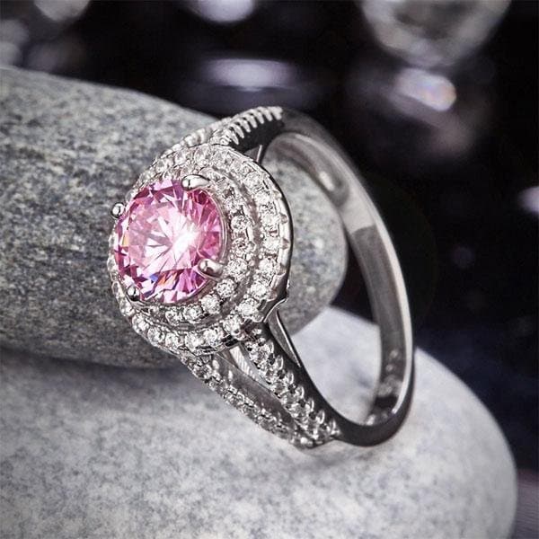 Double Halo 1.25 Ct Pink Created Diamond Ring