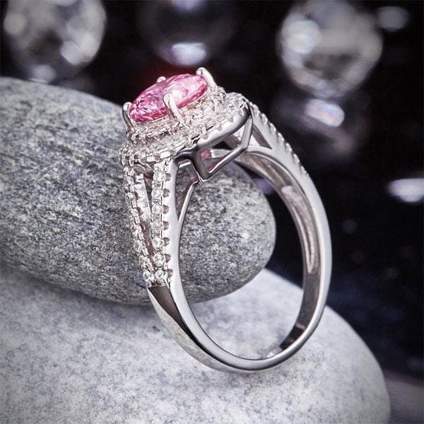 Double Halo 1.25 Ct Pink Created Diamond Ring