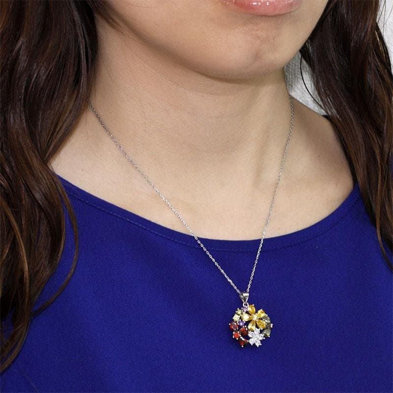 Multi-Color Created Topaz Flower Pendant Necklace