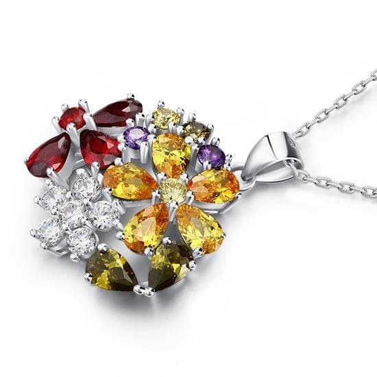 Multi-Color Created Topaz Flower Pendant Necklace