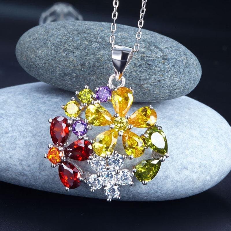 Multi-Color Created Topaz Flower Pendant Necklace
