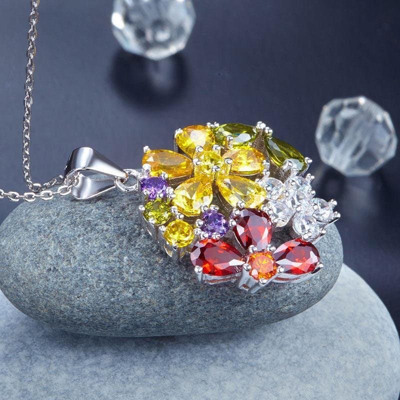 Multi-Color Created Topaz Flower Pendant Necklace