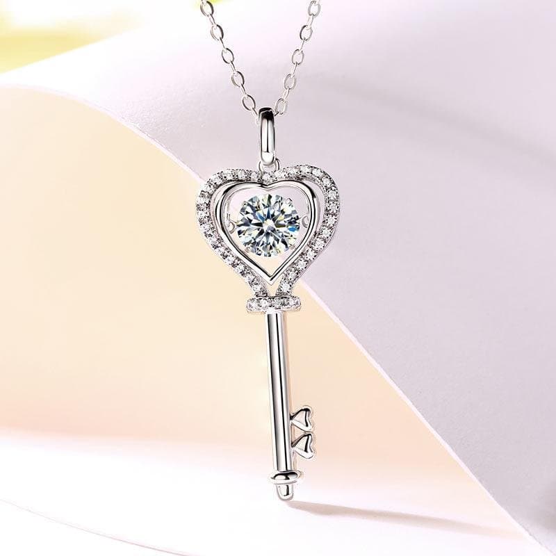 1 Carat Moissanite Diamond Dancing Stone Key Necklace