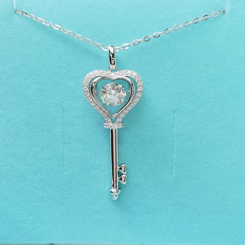 1 Carat Moissanite Diamond Dancing Stone Key Necklace