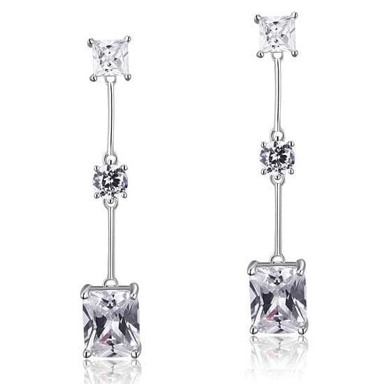 Emerald Cut Created Diamond Dangle Earrings