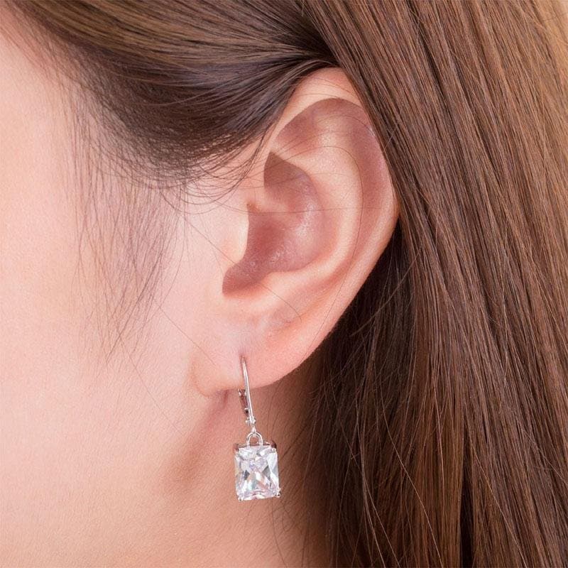 Emerald Cut Created Diamond Dangle Earrings