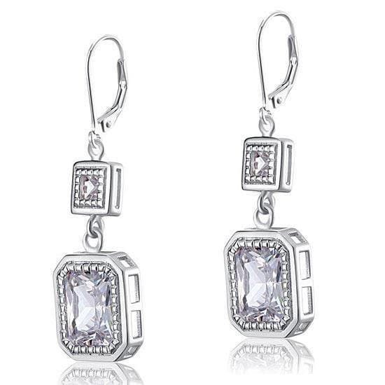 Emerald Cut Created Diamond Dangle Earrings