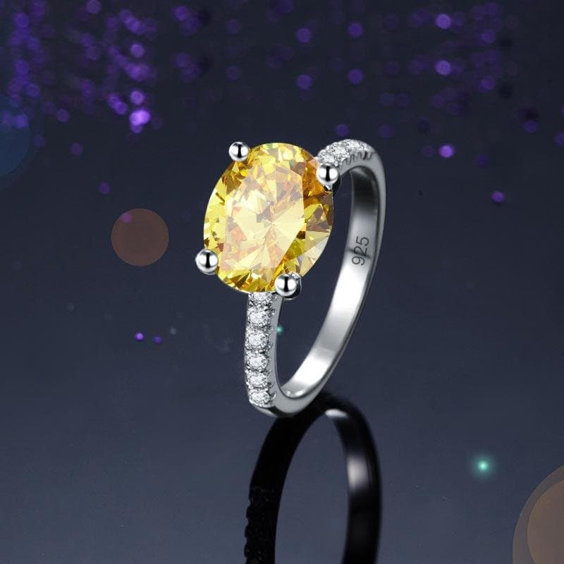 Solid 925 Sterling Silver 4 Carat Ring Yellow Canary Oval