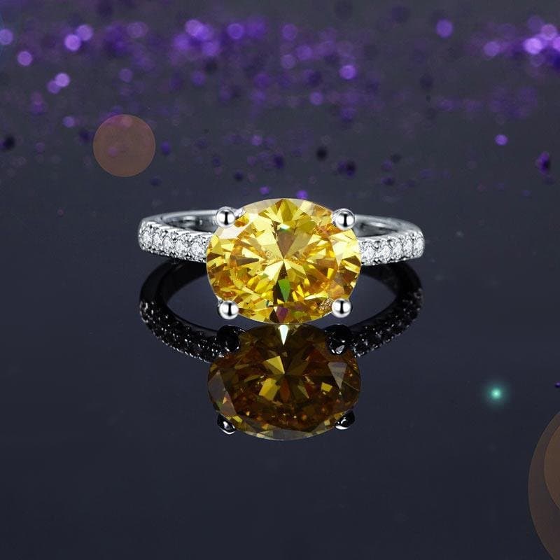 Solid 925 Sterling Silver 4 Carat Ring Yellow Canary Oval