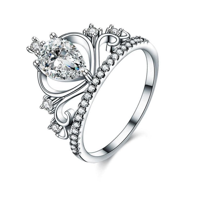 Solid 925 Sterling Silver Crown Ring 1 Carat Pear Cut