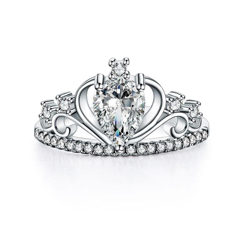 Solid 925 Sterling Silver Crown Ring 1 Carat Pear Cut