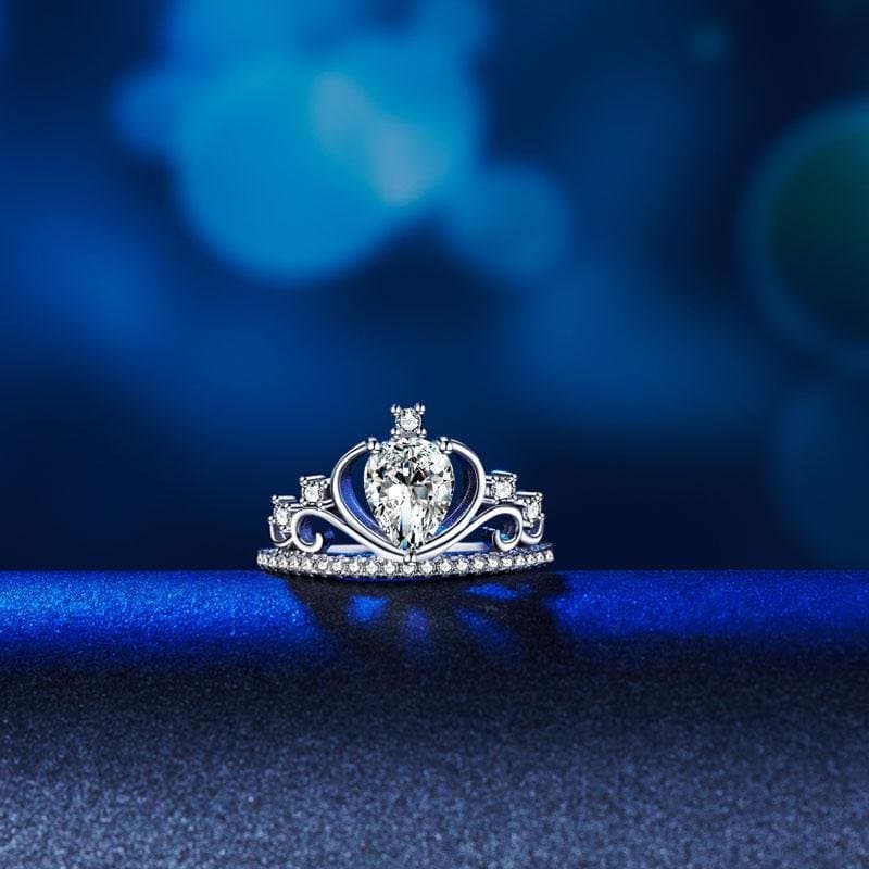 Solid 925 Sterling Silver Crown Ring 1 Carat Pear Cut