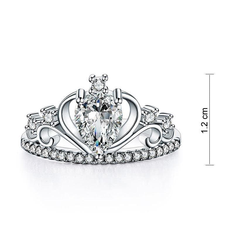Solid 925 Sterling Silver Crown Ring 1 Carat Pear Cut