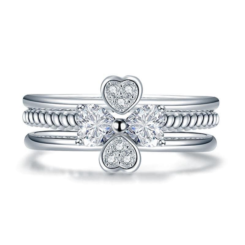 Solid 925 Sterling Silver Ring Set 3-Pcs Heart Love Jewellery