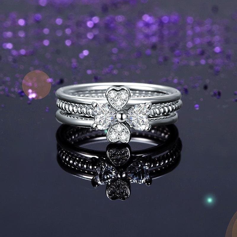 Solid 925 Sterling Silver Ring Set 3-Pcs Heart Love Jewellery