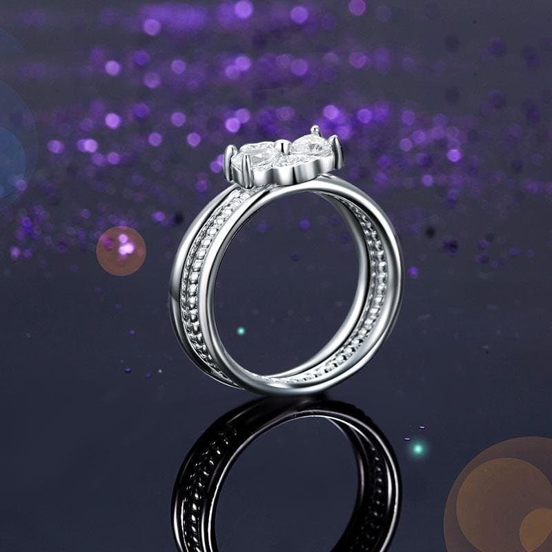 Solid 925 Sterling Silver Ring Set 3-Pcs Heart Love Jewellery