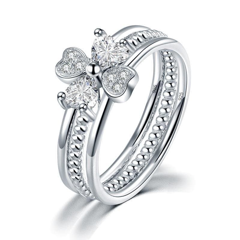 Solid 925 Sterling Silver Ring Set 3-Pcs Heart Love Jewellery
