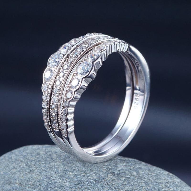 Solid 925 Sterling Silver Ring Set 3-Pieces
