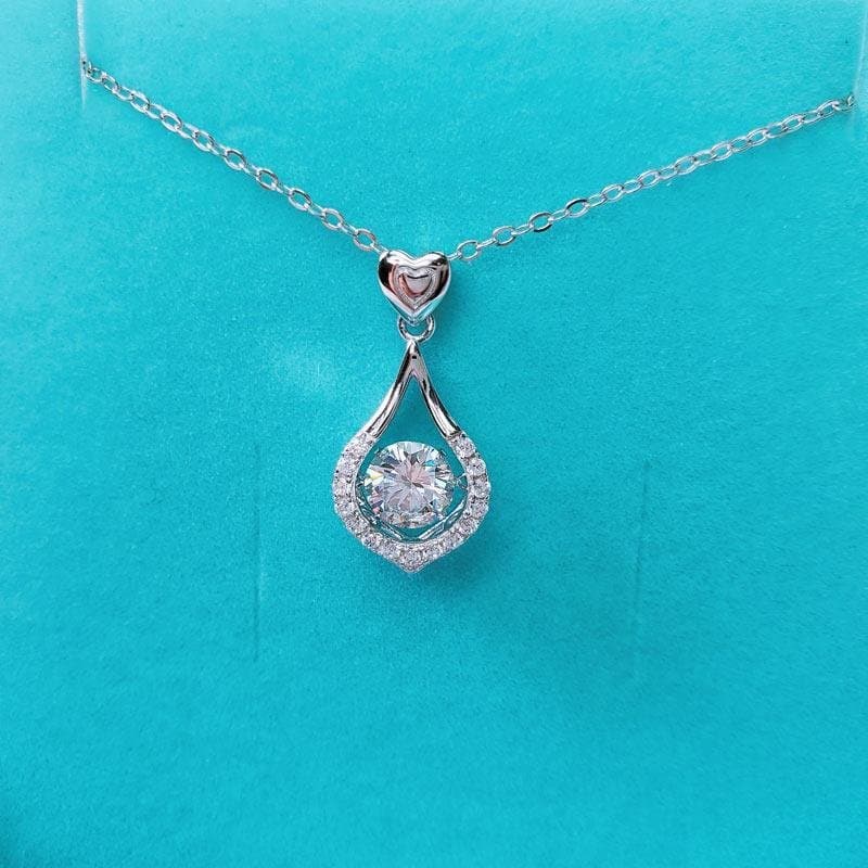 1 Carat Moissanite Diamond Dancing Stone Tear Drop Necklace