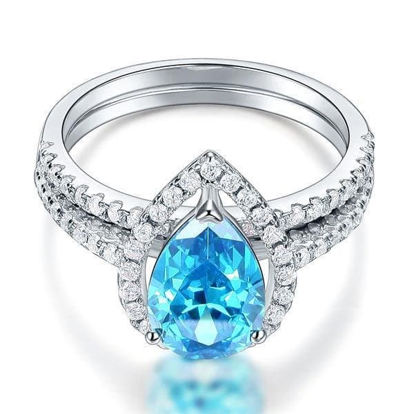 2 Carat Pear Blue Created Diamond Ring Set